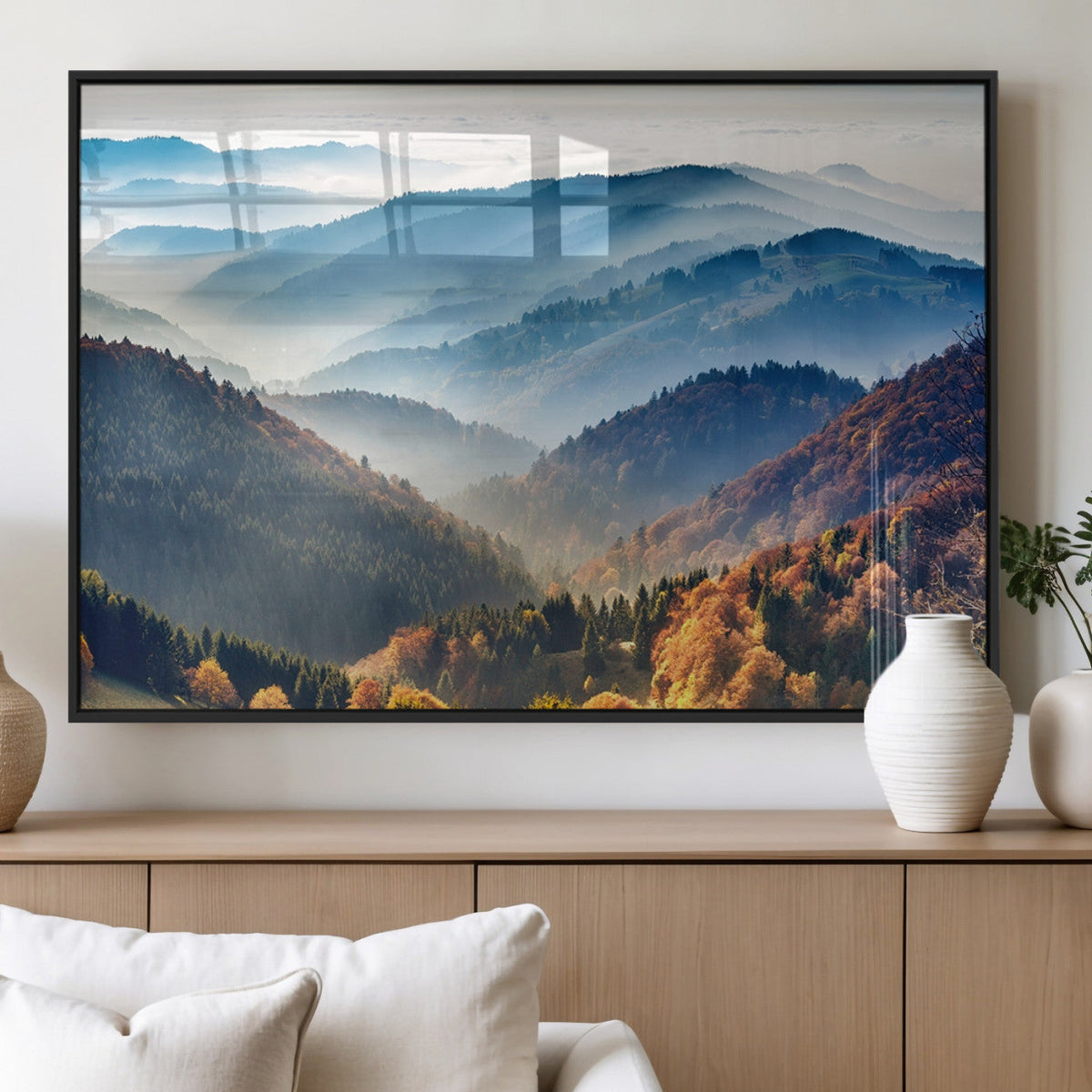 Misty Mountain Sunrise Triptych Canvas Print | Autumn Landscape Wall Art