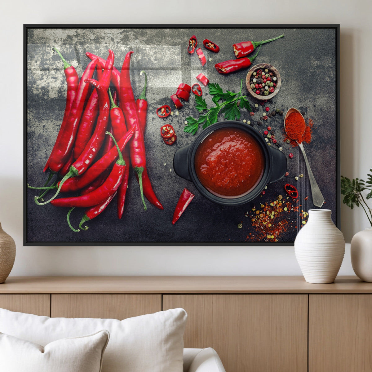 Red Chili Peppers Wall Art Kitchen Artwork Canvas Print