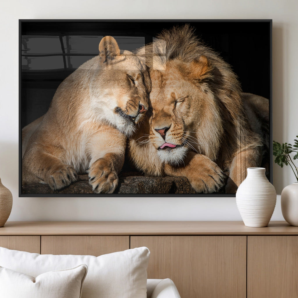 Lion and Lioness Wall Art Canvas Print | African Wildlife Animal Art
