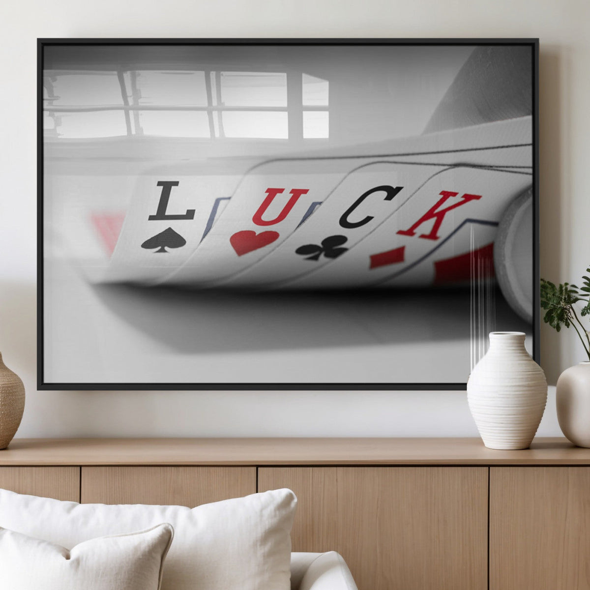 Framed Lucky Poker Cards Canvas | Modern Triptych Wall Art for Game Rooms