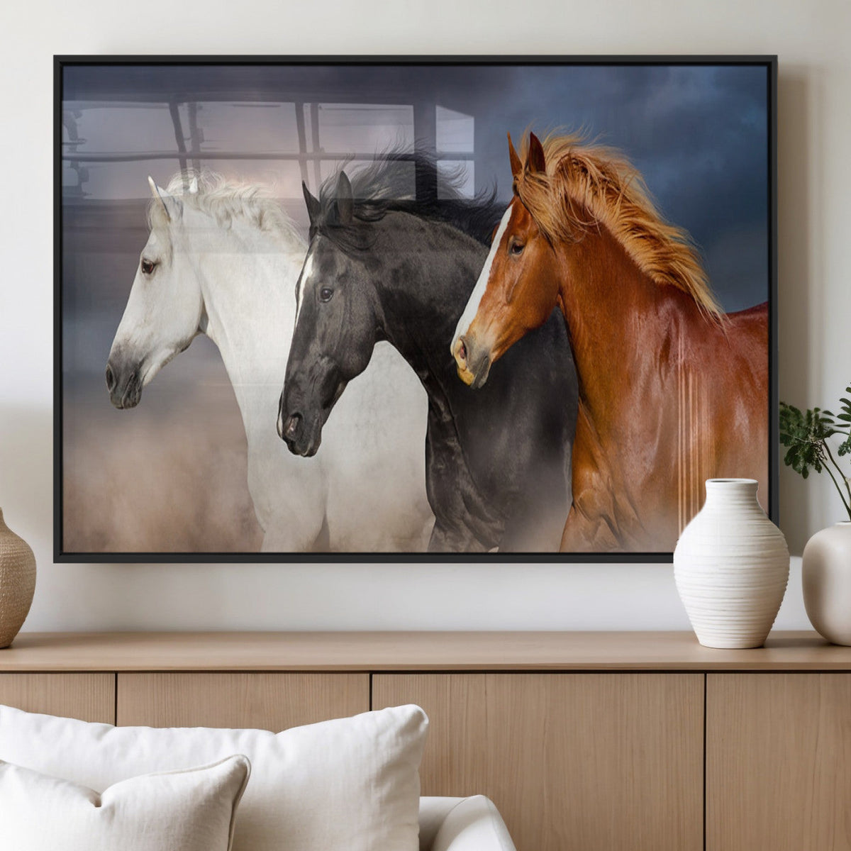 Animal Wall Art Three Horses Farmhouse Art Canvas Print
