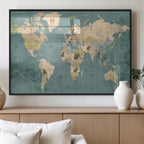 Classic World Map Canvas Print | Framed Vintage Map Wall Art