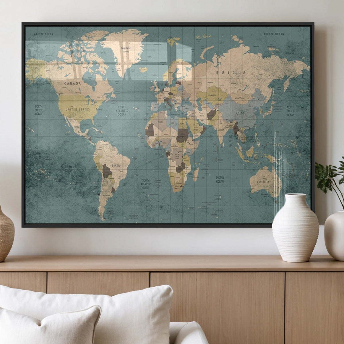 Classic World Map Canvas Print | Framed Vintage Map Wall Art