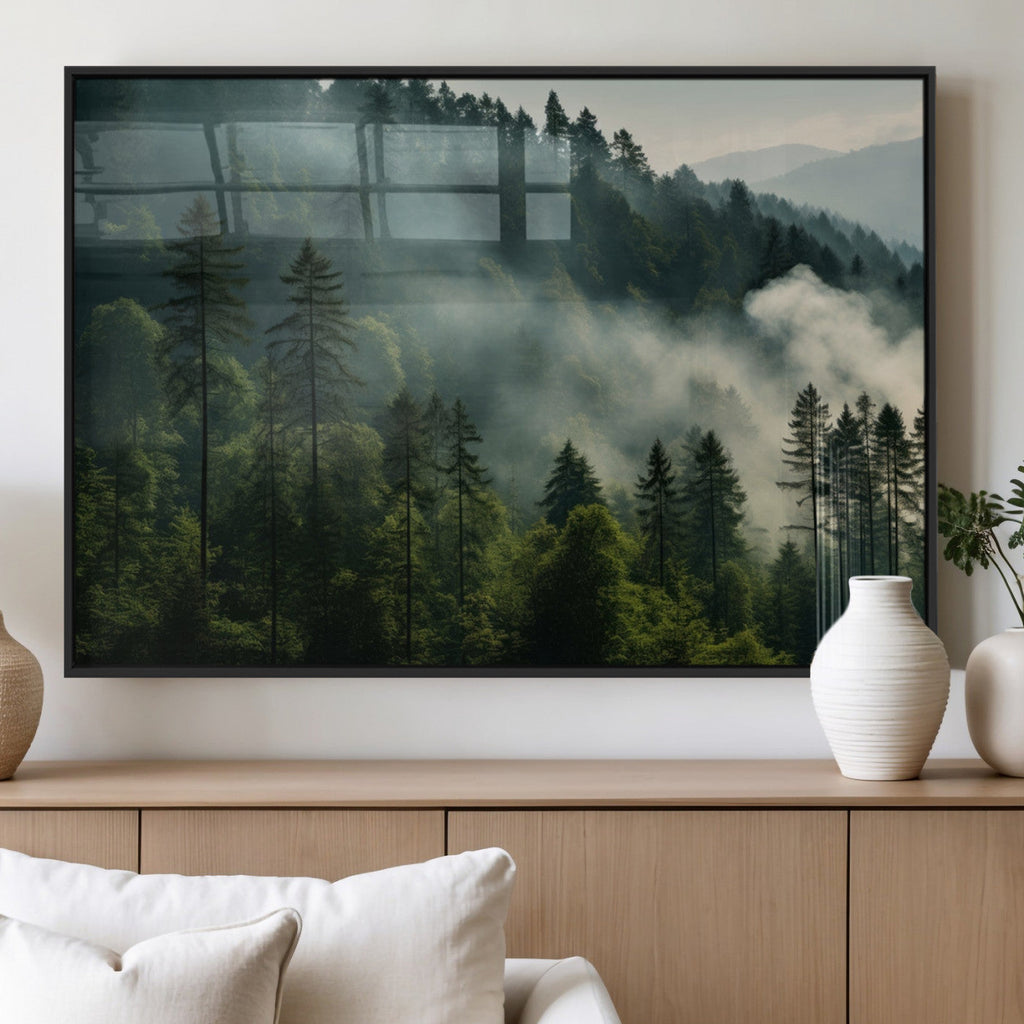 Misty Forest Wall Art Premium Canvas Print, Foggy and Serene Atmosphere