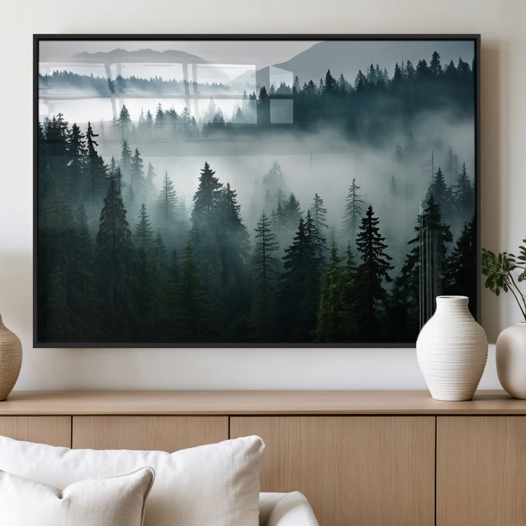 Captivating Misty Forest Wall Art Canvas, Premium Canvas Print of a Foggy and Serene Atmosphere