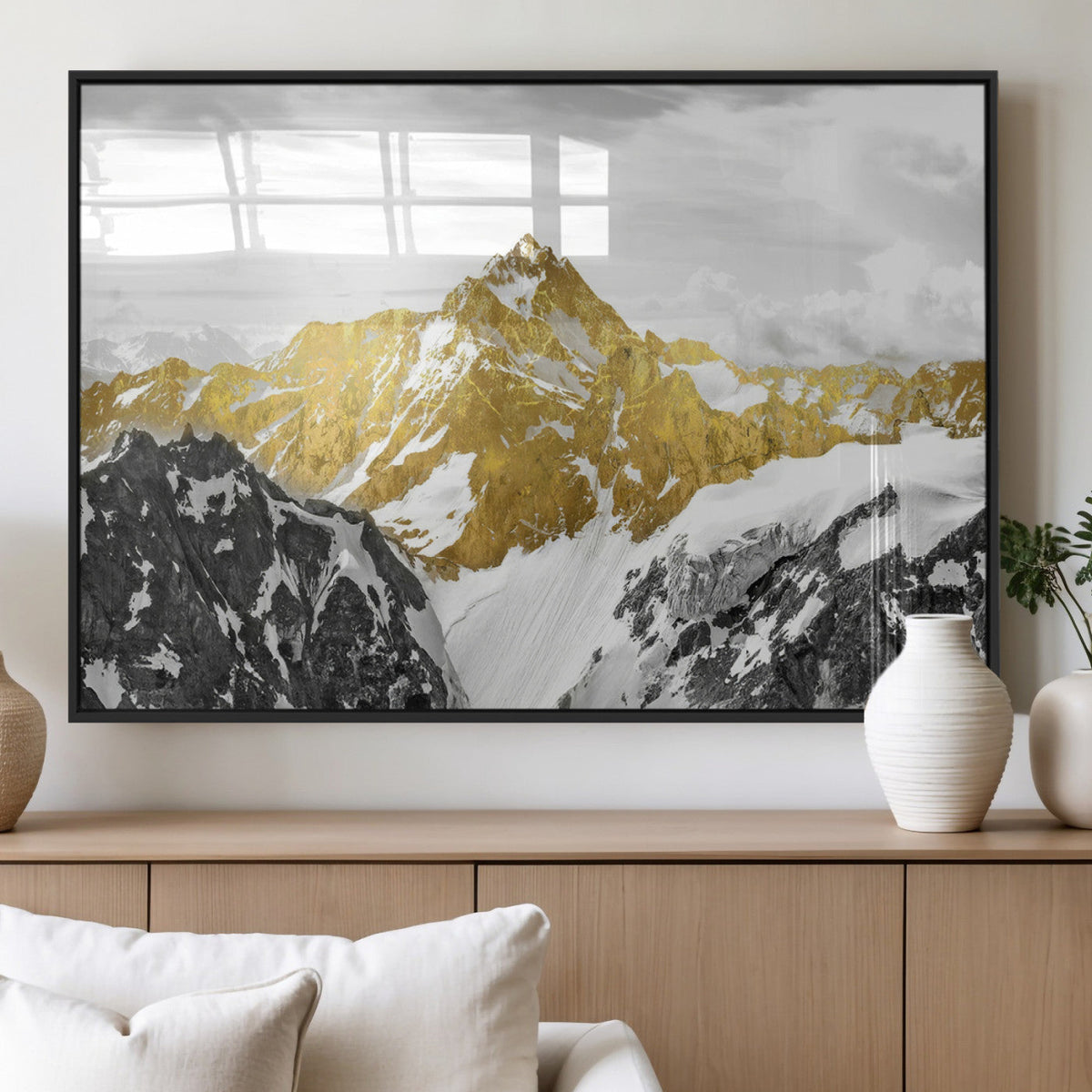 Gold Abstract Mountains Wall Art Print on Canvas, Nature Wall Art Print