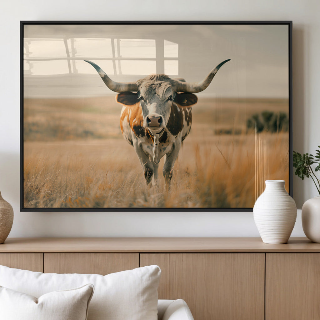 Texas Cow Wall Art Canvas Print for Farm House Wall Decor