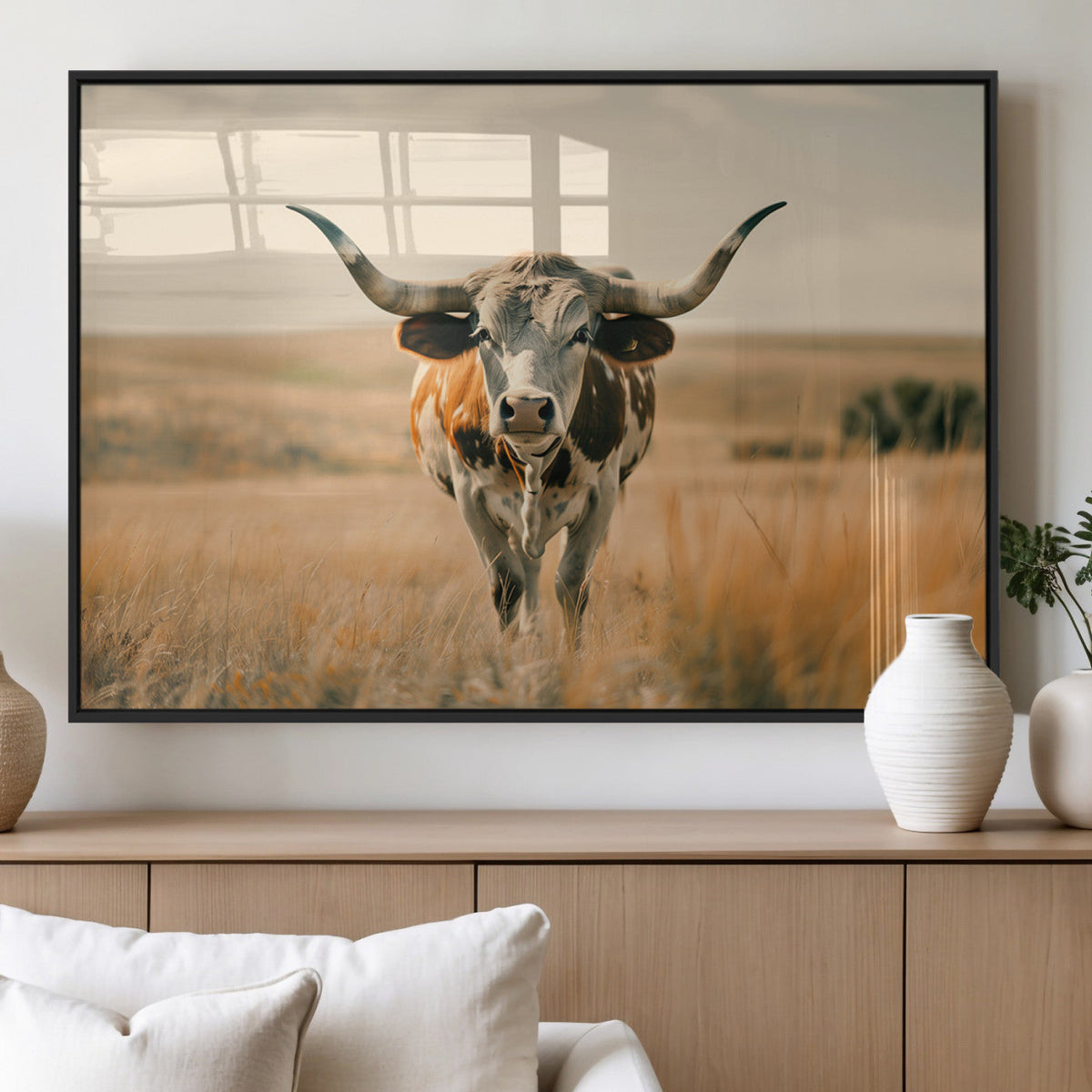 Texas Cow Wall Art Canvas Print for Farm House Wall Decor