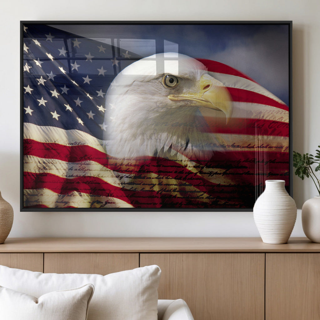 American Flag Eagle Symbol Wall Art Canvas Print, Patriotic American Flag Eagle Wall Art