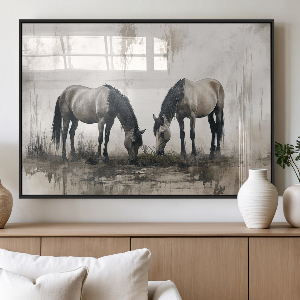 Chinese Ink Style Vintage Horses Wall Art Canvas Print