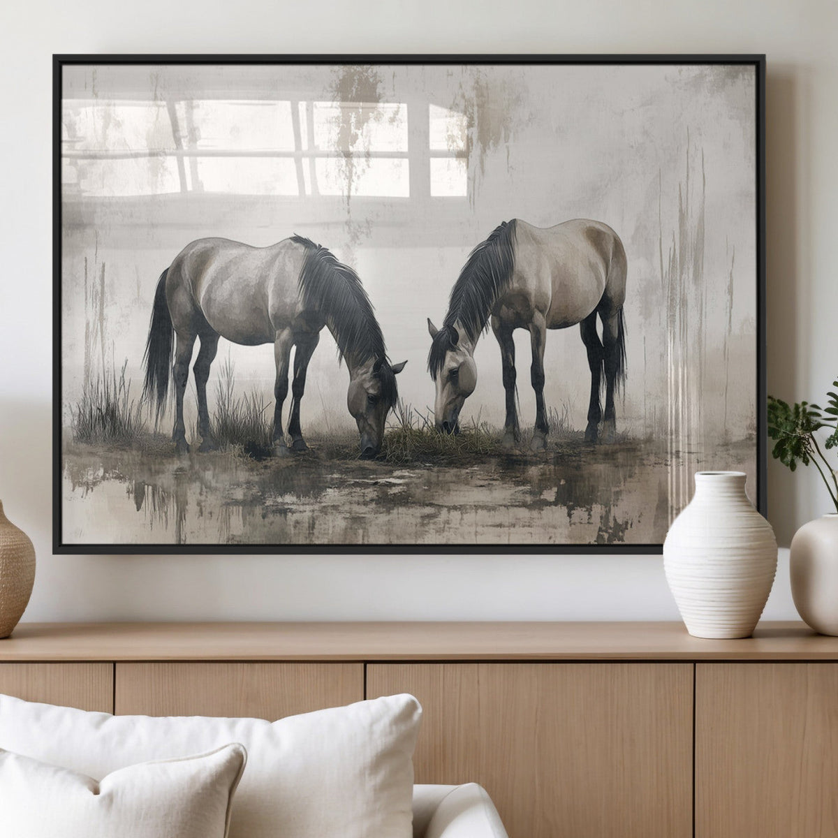 Chinese Ink Style Vintage Horses Wall Art Canvas Print