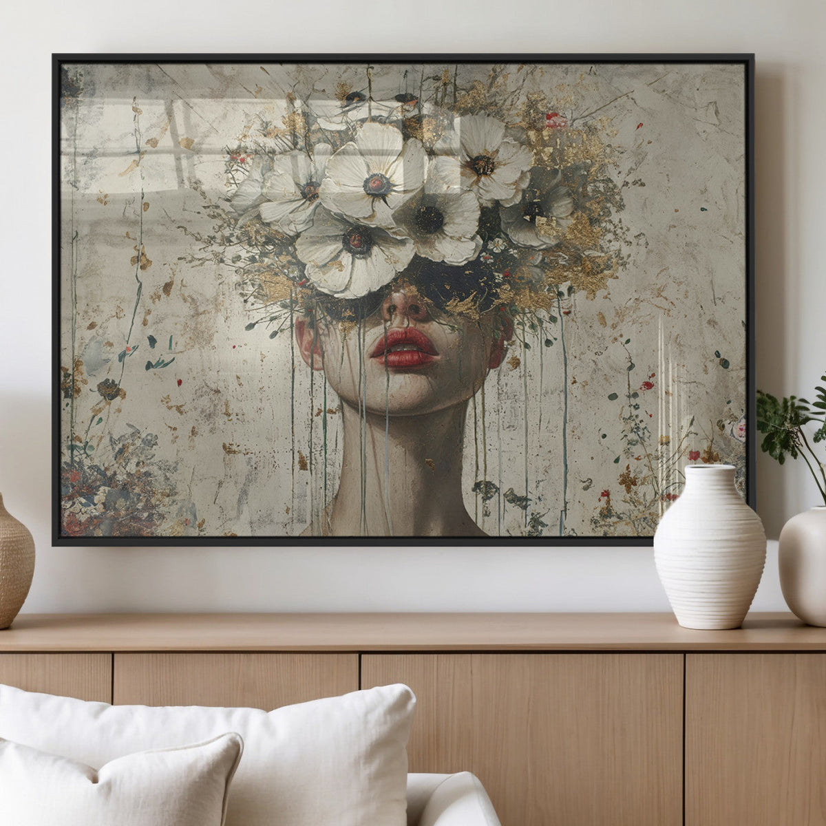 Abstract Floral Women Pastel Wall Art Canvas Print