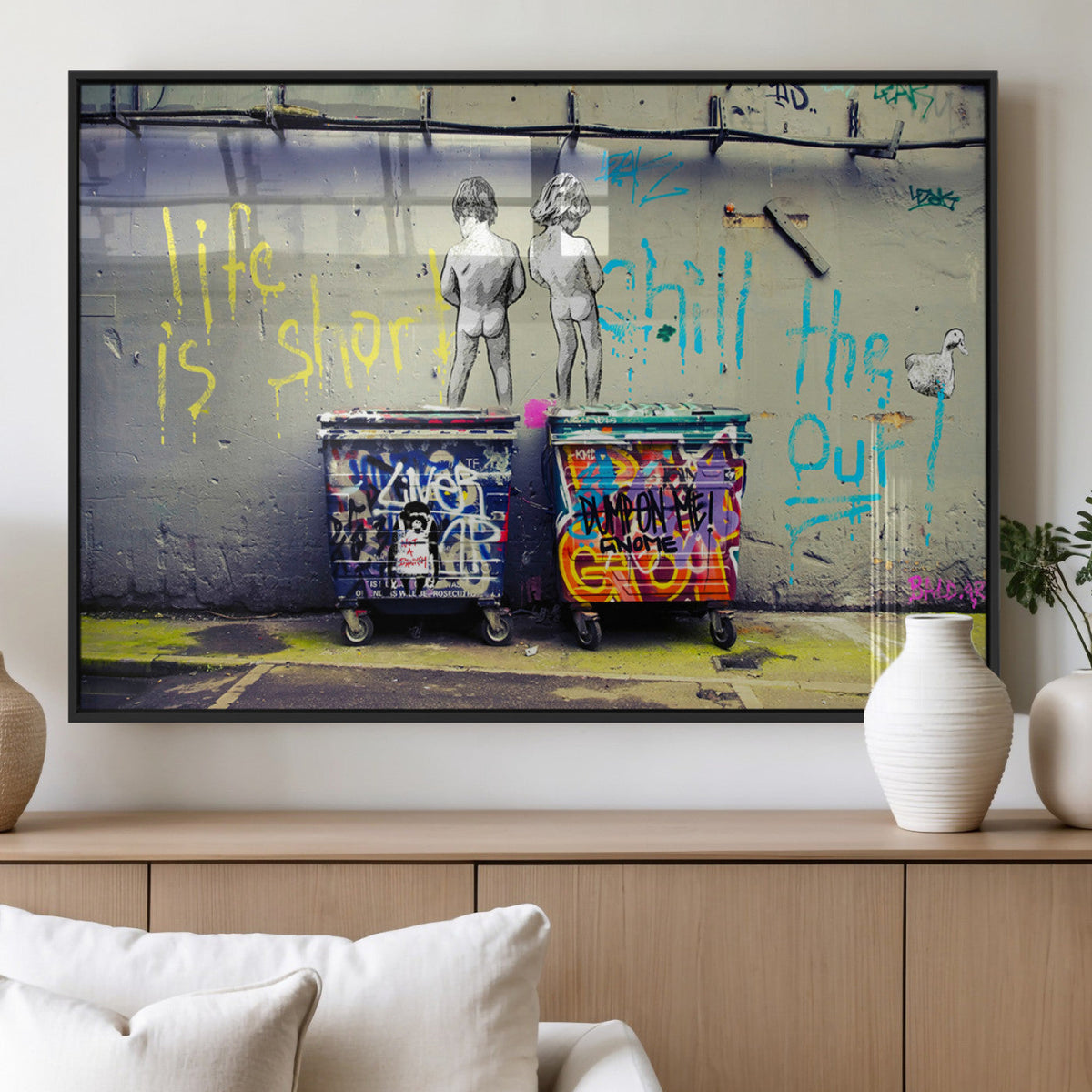 Banksy Life is Short Wall Art, Iconic Graffiti Street Art Canvas Print