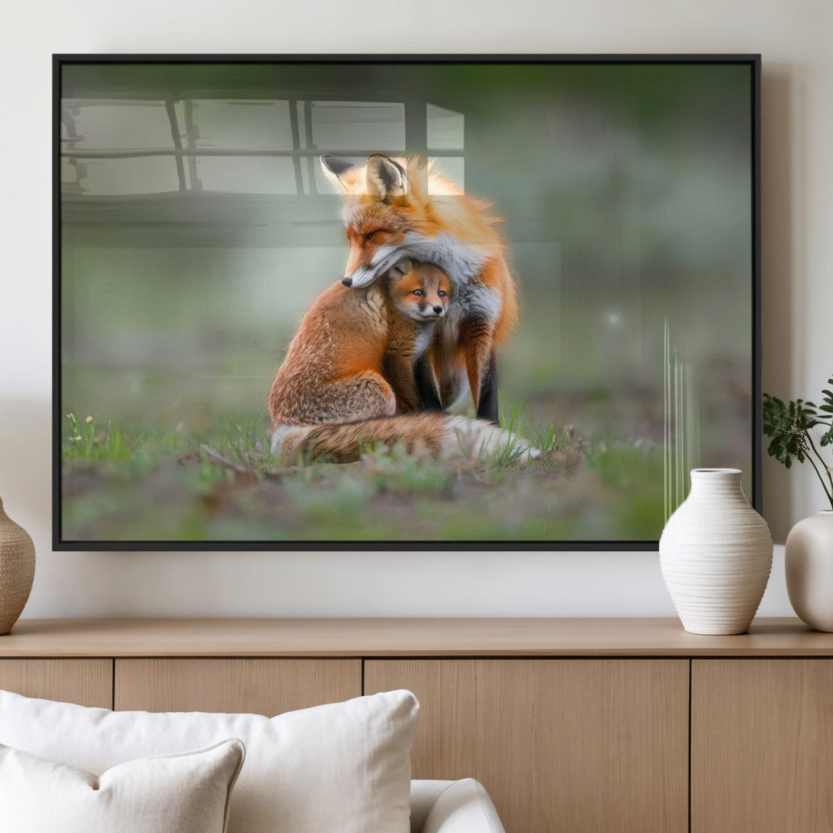 Heartwarming Fox and Baby Cub Wall Art | Canvas Print of Foxes in Nature