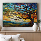 Vibrant Mosaic Tree of Life Wall Art, Stained Glass Style Canvas Print