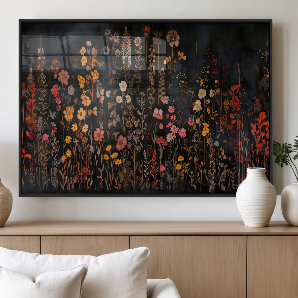 Large Floral Painting Print Illustration Flowers Canvas Wall Art