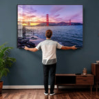Golden Gate Bridge Wall Art Canvas Print, Framed San Francisco Sunset Landmark