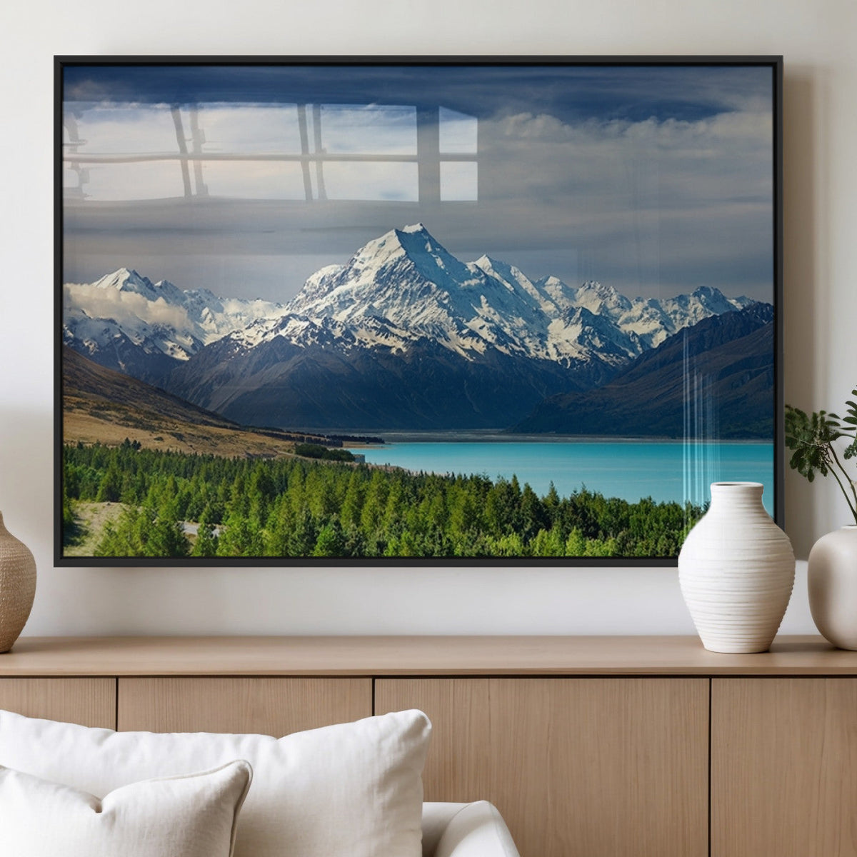 Mount Cook and Lake Pukaki Canvas Wall Art Print | Majestic Snow Capped Peaks