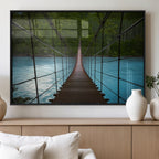 Suspension Bridge Over River Canvas Art | 3-Panel Nature Wall Art
