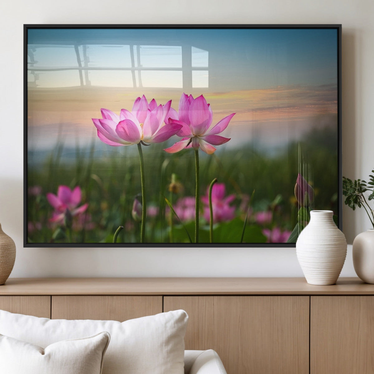 Pink Flower on the Mountain Canvas Print, Framed Pink Flower Canvas Wall Art