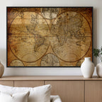 Vintage World Map Canvas Print | Antique Push Pin Travel Map