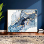 Blue Abstract Canvas Wall Art Print | Fluid Marble Effect Abstract Art