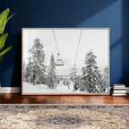 Snowy Ski Lift Wall Art | Framed Winter Forest Canvas
