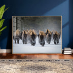 Bison Herd Wall Art Canvas Print, Framed Rustic Wildlife Decor, Snowy Bison Landscape