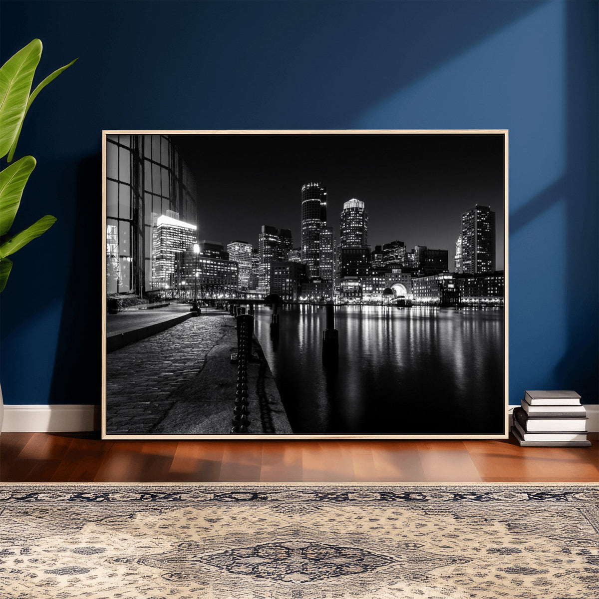 Boston Wall Art Canvas Print, Boston City Downtown Night Cityscape