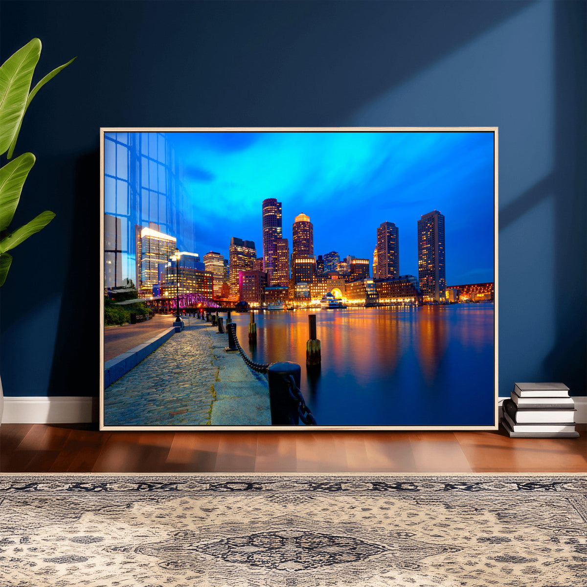 Boston Wall Art Canvas Print, Boston City Downtown Night Cityscape