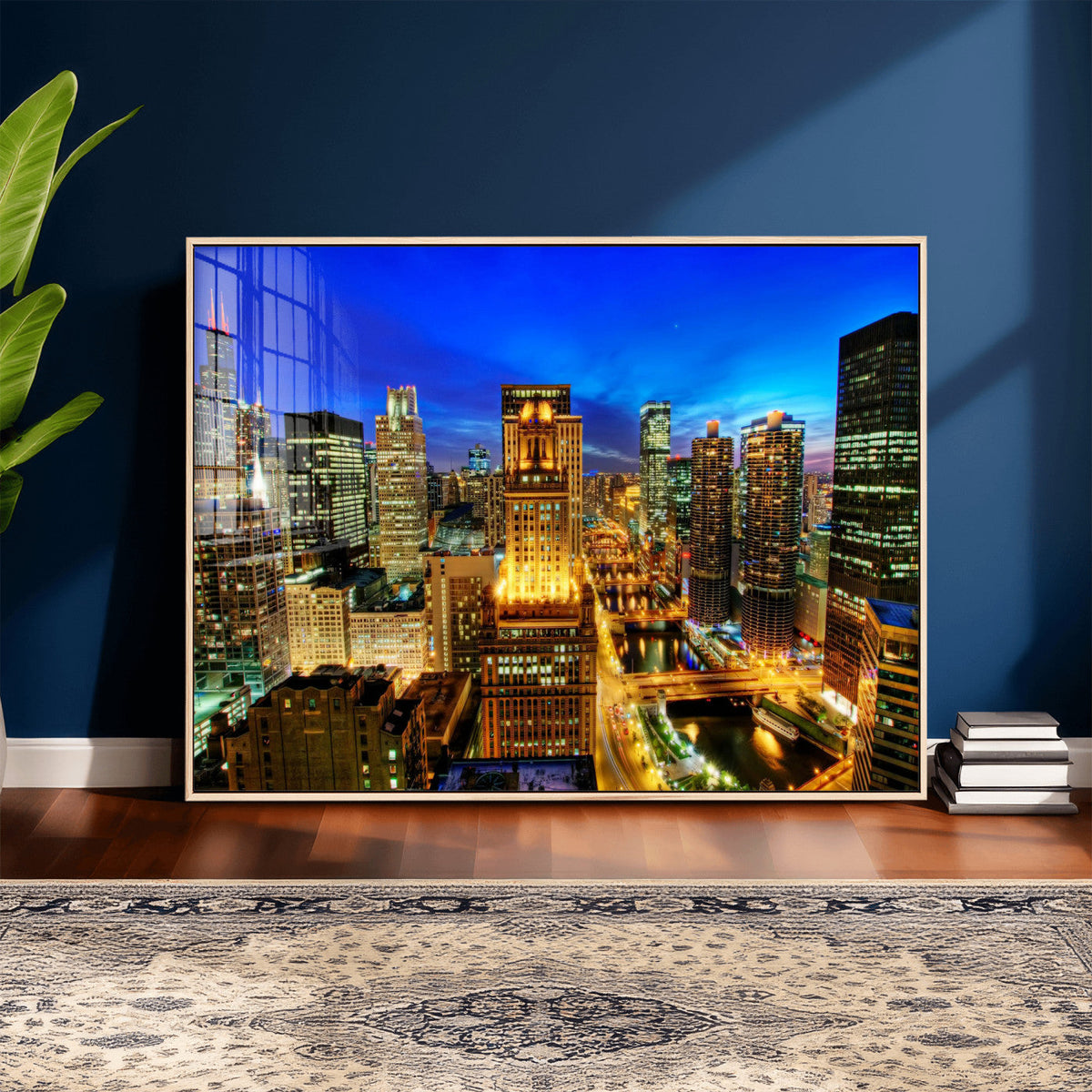Chicago Wall Art Canvas Print - Chicago City Downtown Night Cityscape