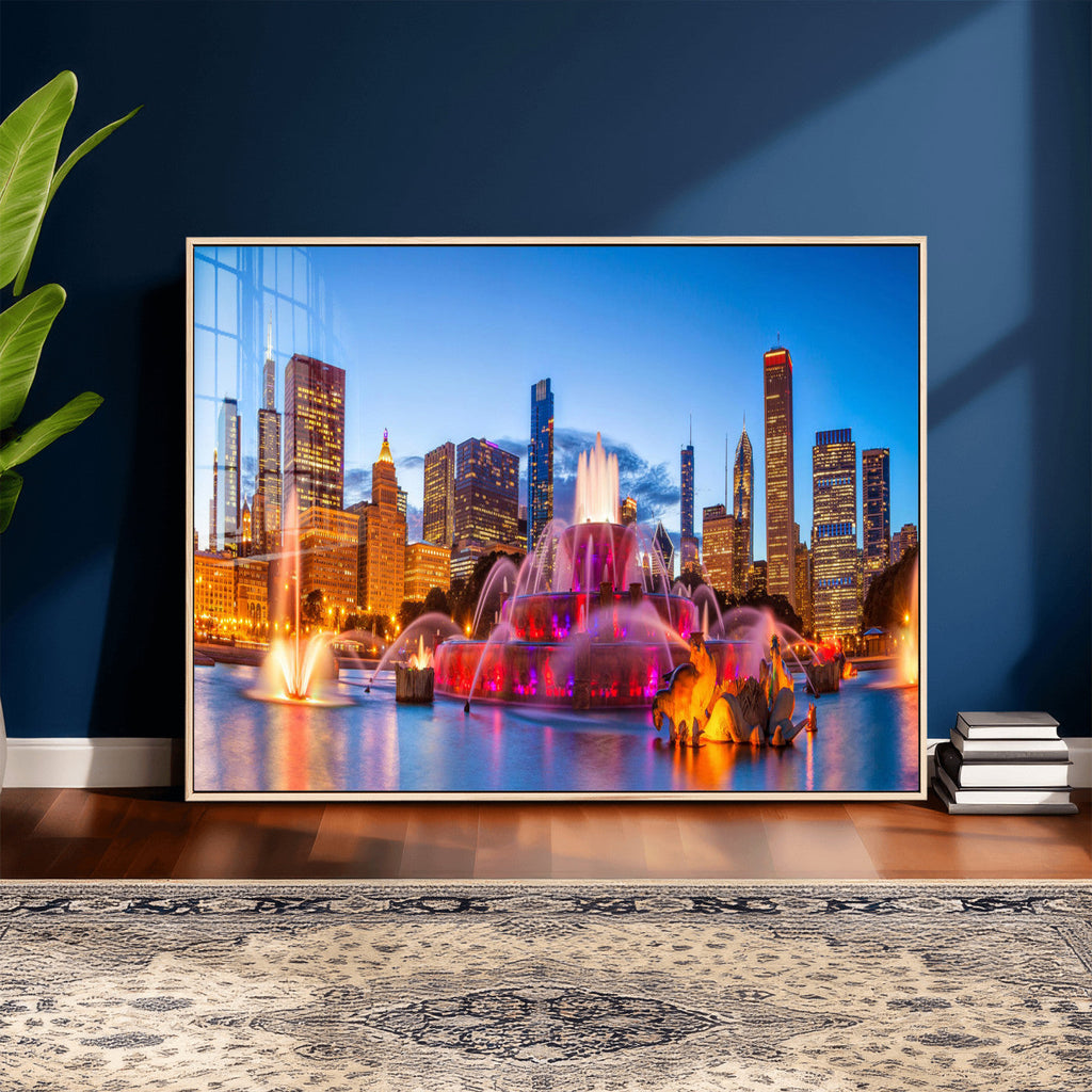 Chicago Wall Art Canvas Print, Chicago City Downtown Night Cityscape