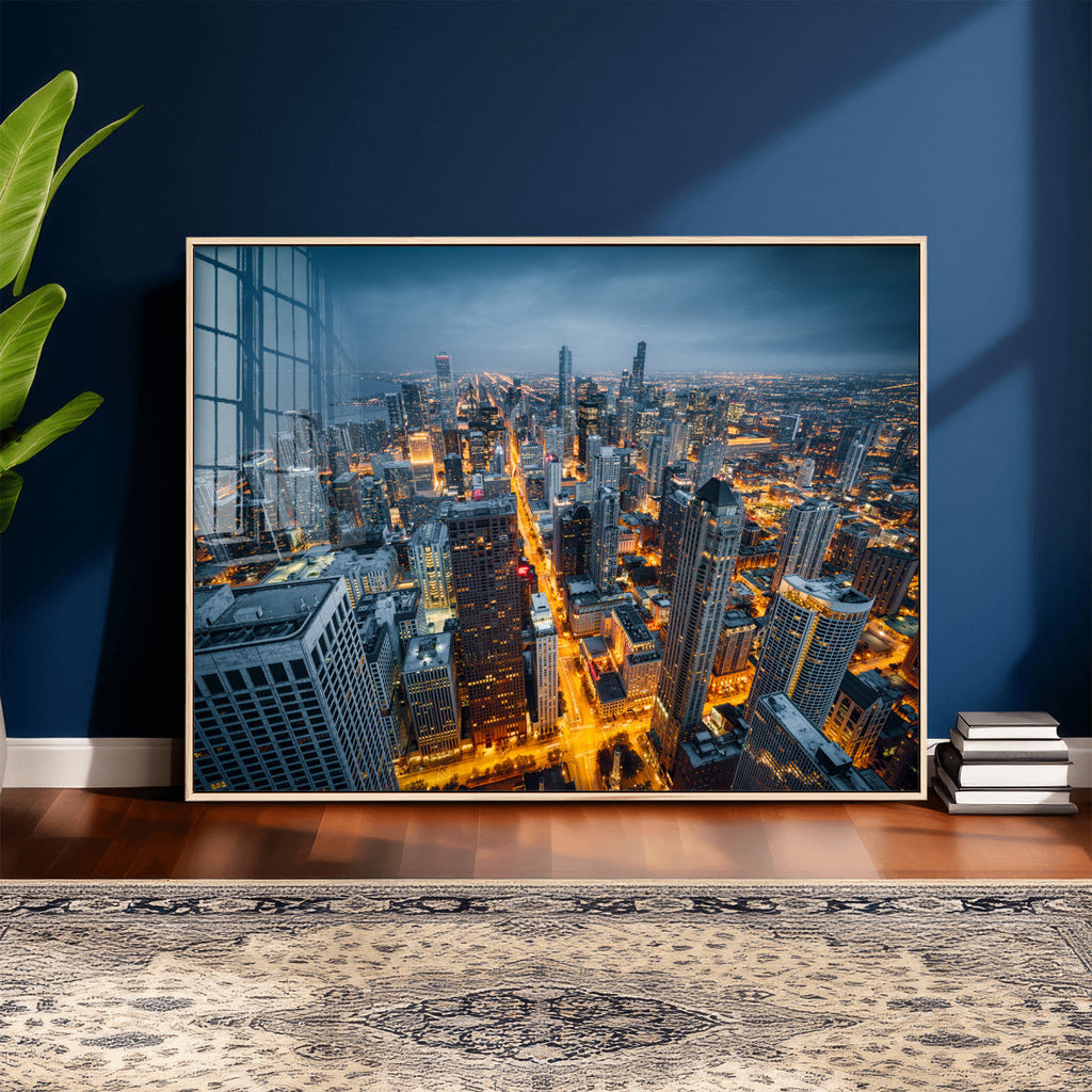 Chicago Wall Art Canvas Print - Chicago City Downtown Night Cityscape