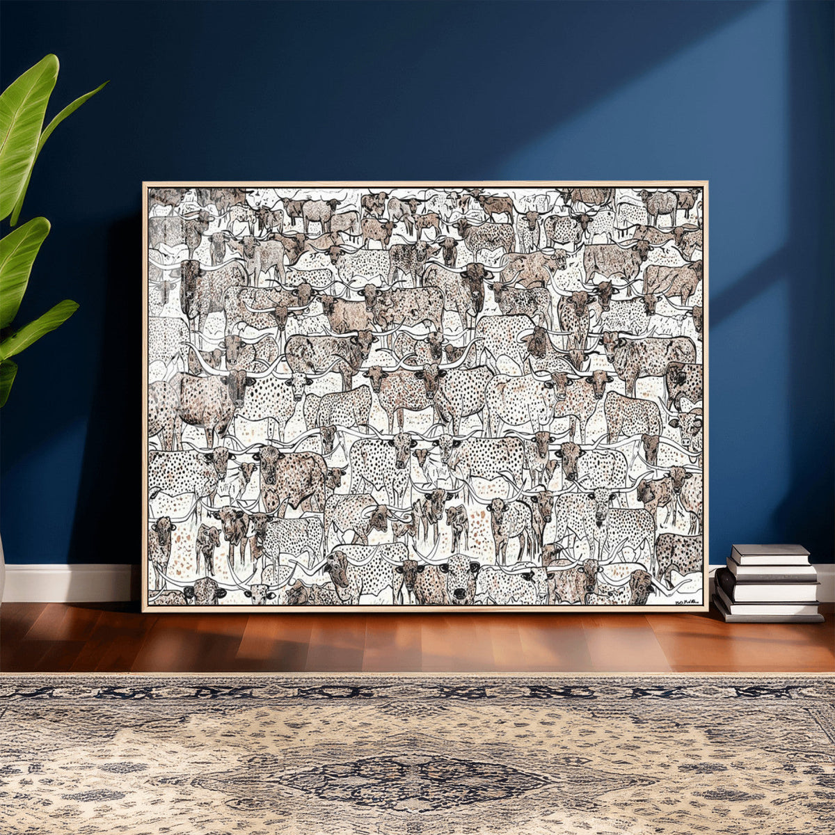 Abstract Texas Cow Wall Art Canvas Print, Farm Longhorn Art for Cabin Decor