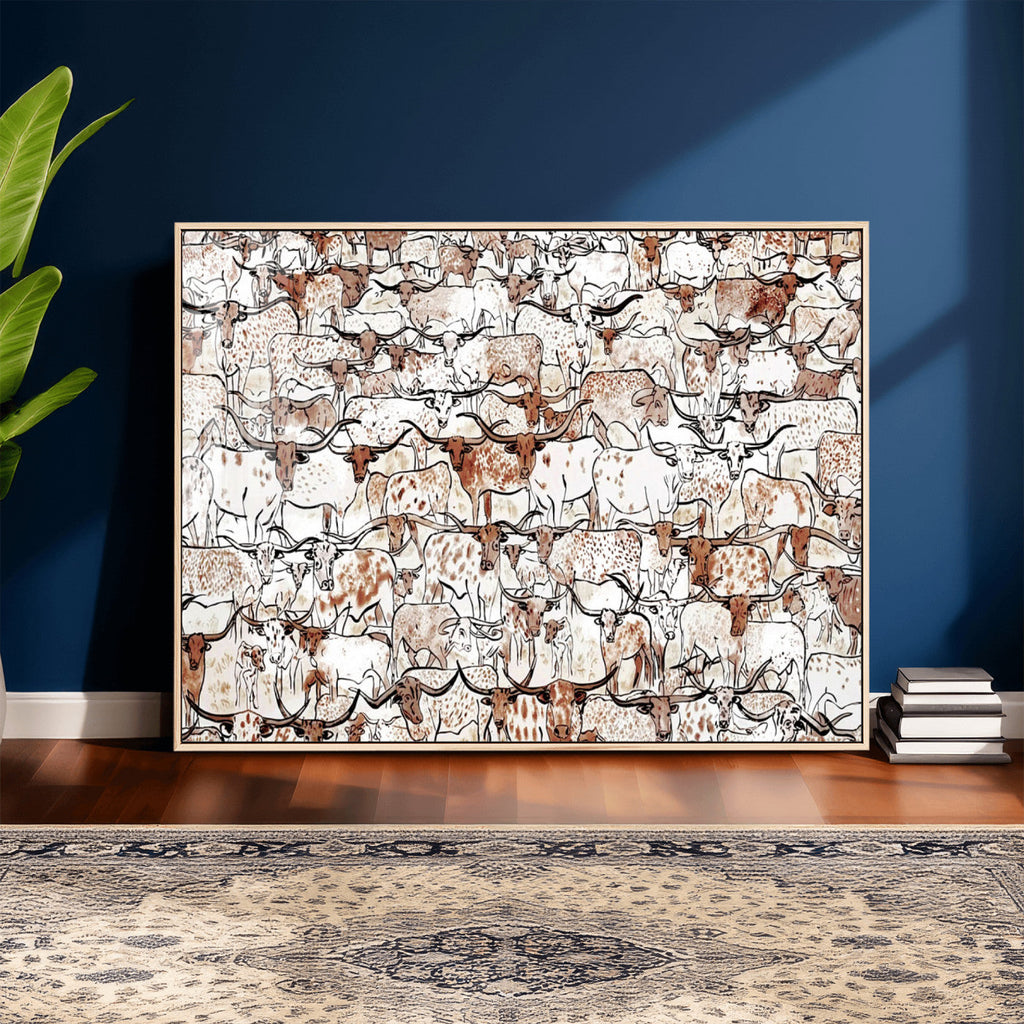 Abstract Longhorn Herd Wall Art Canvas Print