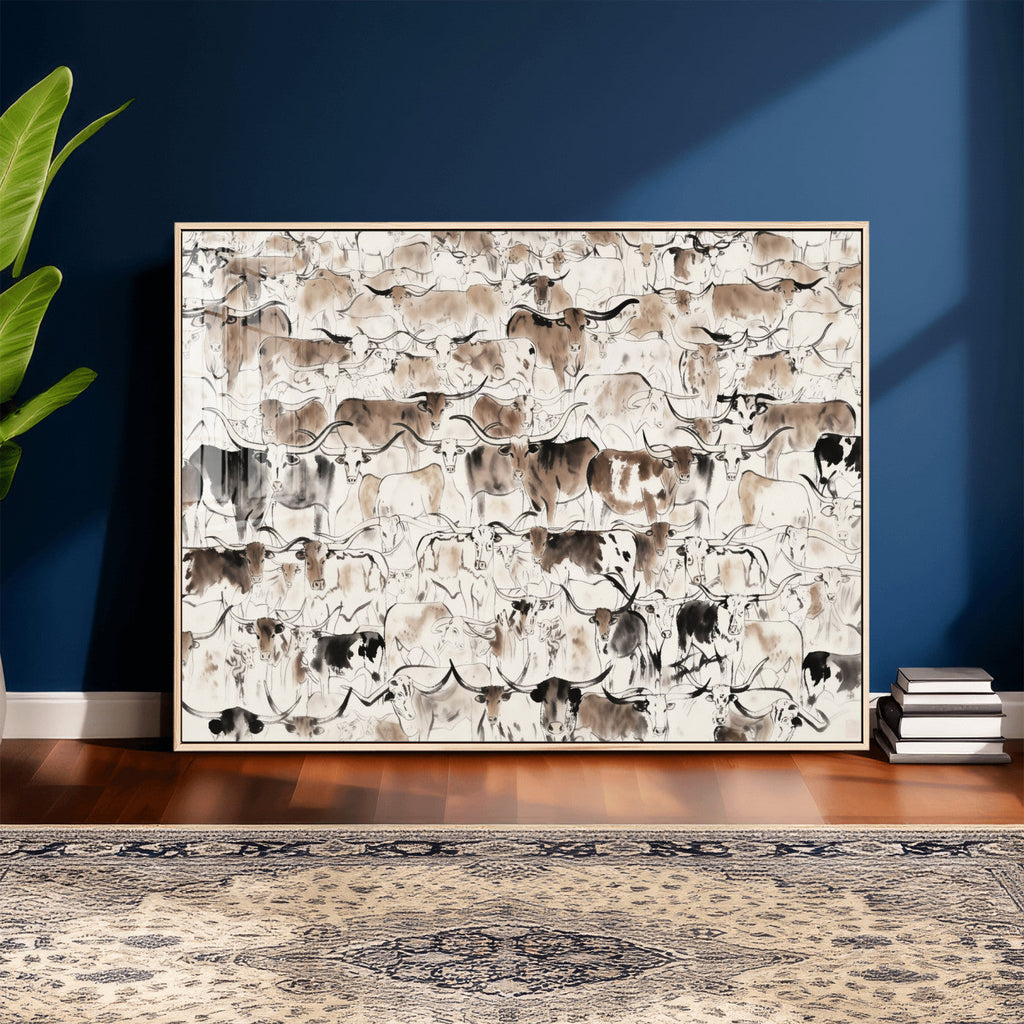 Abstract Texas Cow Canvas Print for Cabin and Western Home Decor