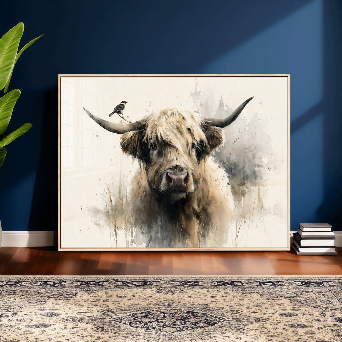 Abstract Highland Cow Wall Art Canvas Print, Rustic Farm Cattle Portrait