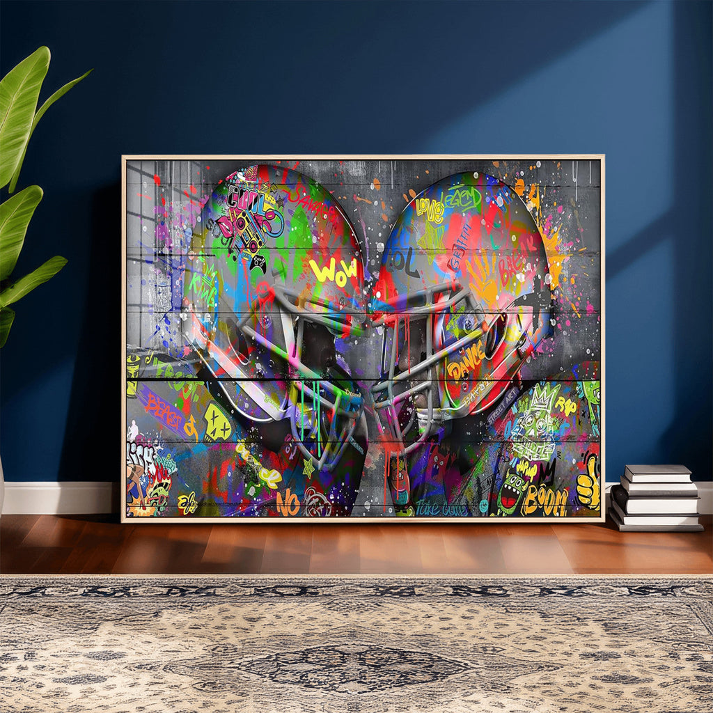 Graffiti Football Helmets Wall Art Canvas Print, Urban Street Art