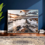 Rocky Coast Ocean Sunset Wall Art Canvas Print, Dramatic Seascape Nature Decor