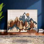 Layered Wooden Mountain Wall Art Canvas Print, Modern Rustic Forest and Pine Landscape