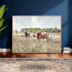 Texas Longhorn Cattle Wall Art Canvas Print, Western Ranch Landscape Decor
