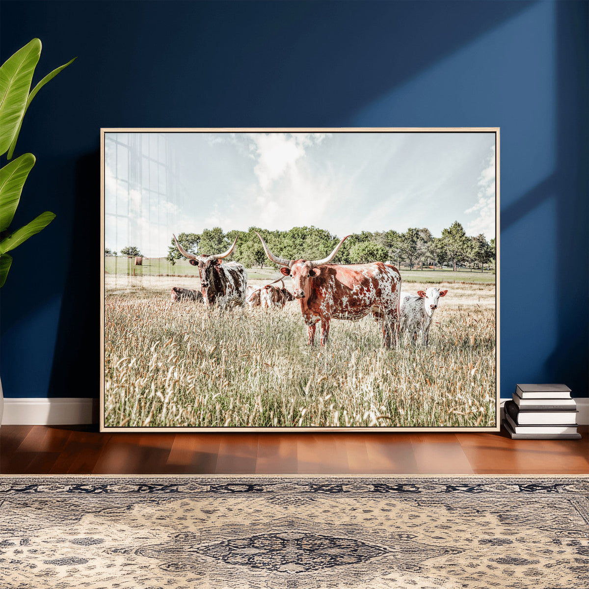 Texas Longhorn Cattle Wall Art Canvas Print, Western Ranch Landscape Decor