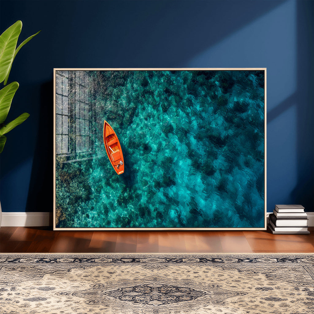 Turquoise Ocean Boat Wall Art Canvas Print