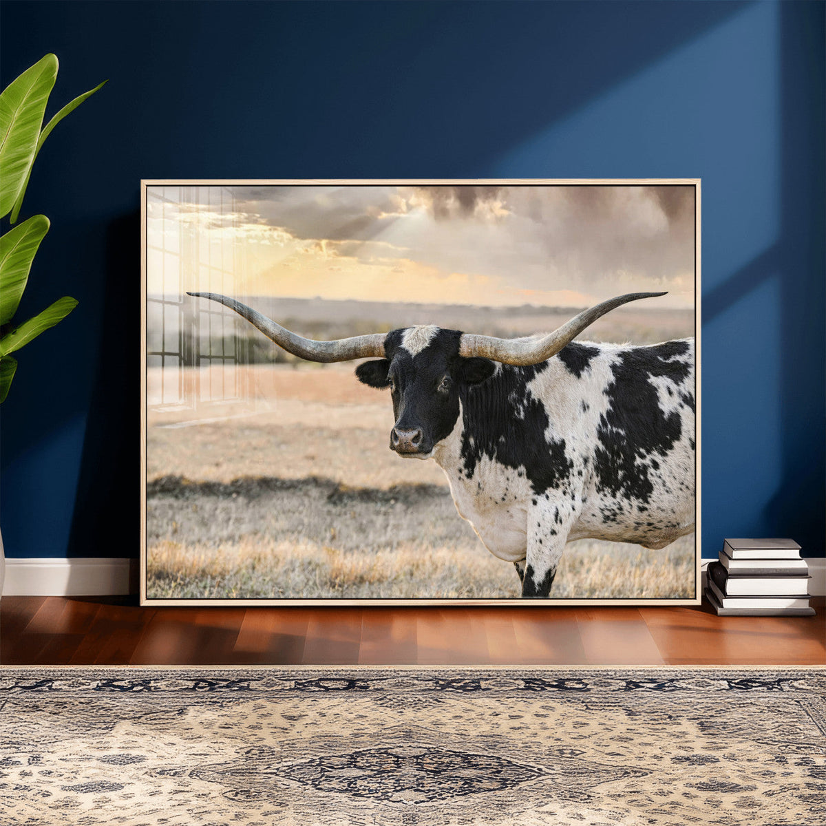 Texas Longhorn Bull Rustic Wall Art Canvas Print