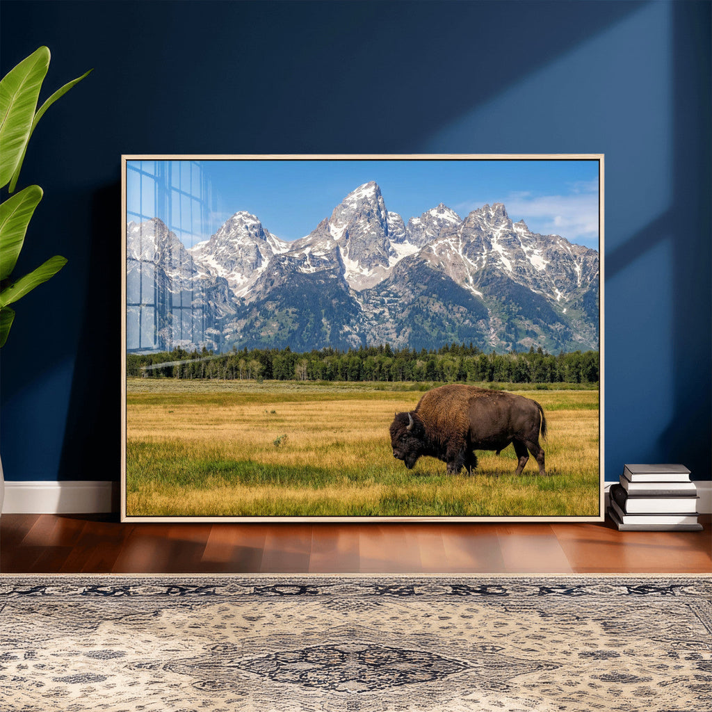 Bison in Mountain Landscape Wall Art Canvas Print, Western Decor