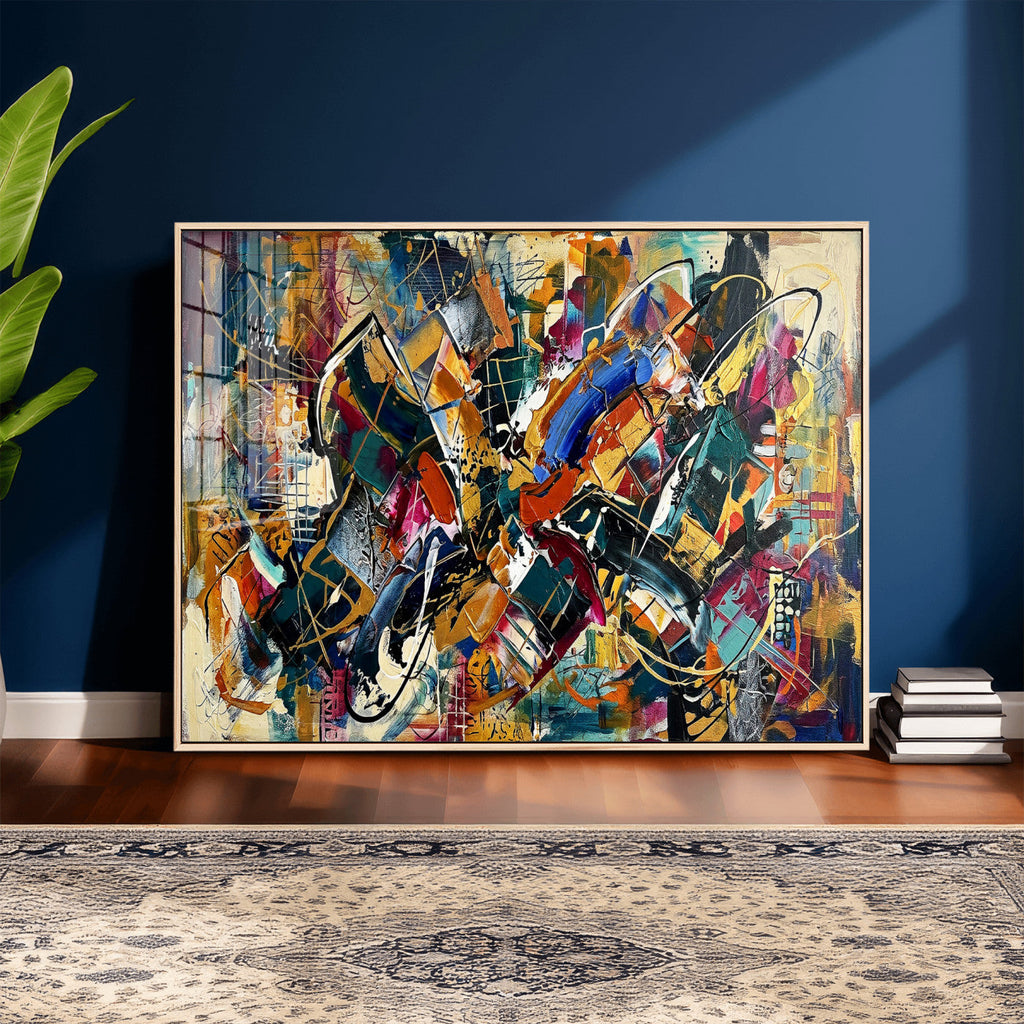 Geometric Abstract Wall Art Canvas Print, Orange Blue