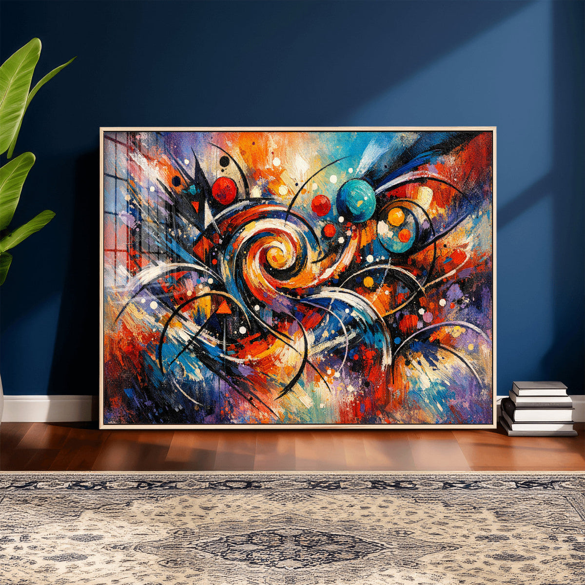 Geometric Abstract Wall Art Canvas Print, Orange Blue