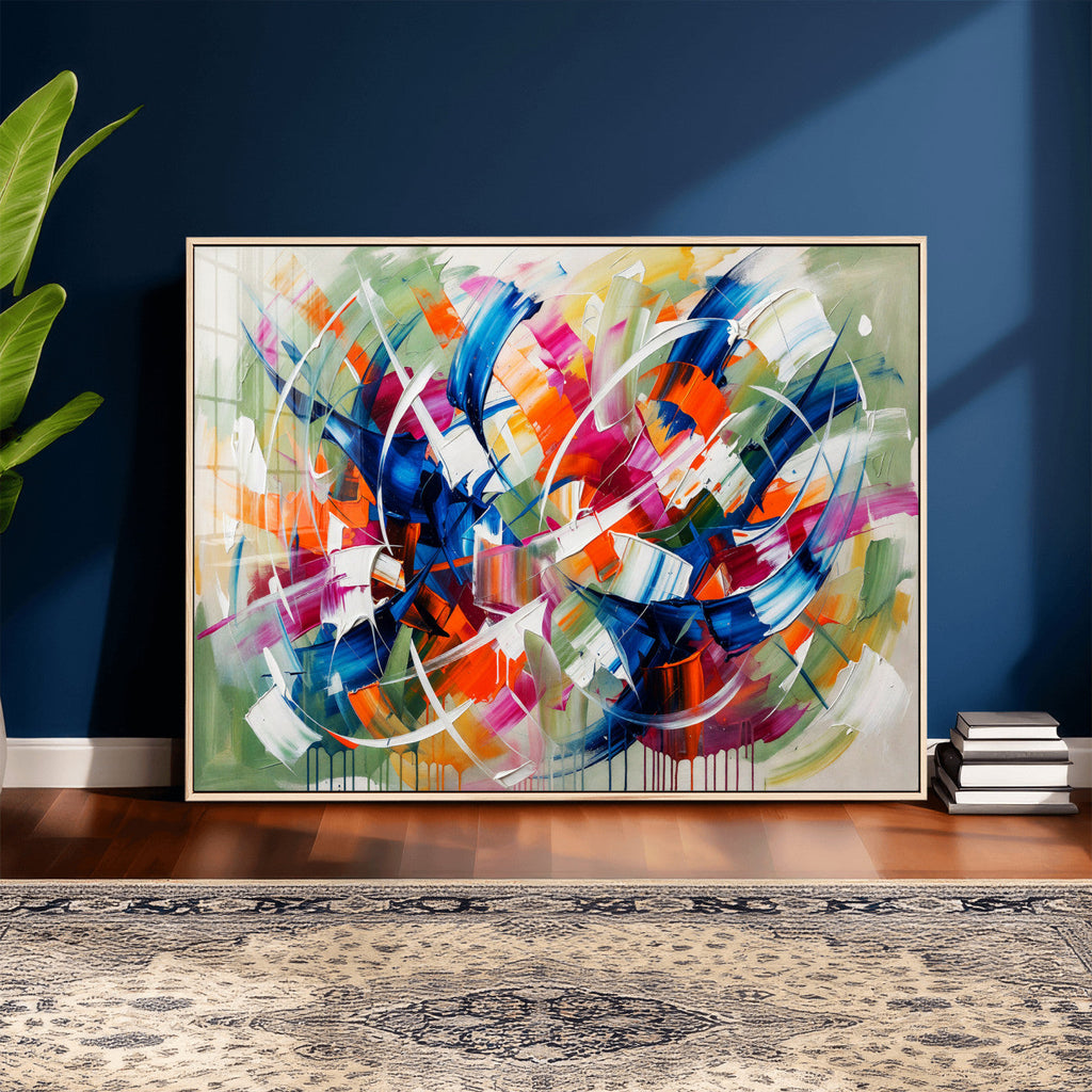 Geometric Abstract Wall Art Canvas Print, Orange Blue
