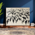 Longhorn Cattle Canvas Wall Art, Black White Stampede Ink
