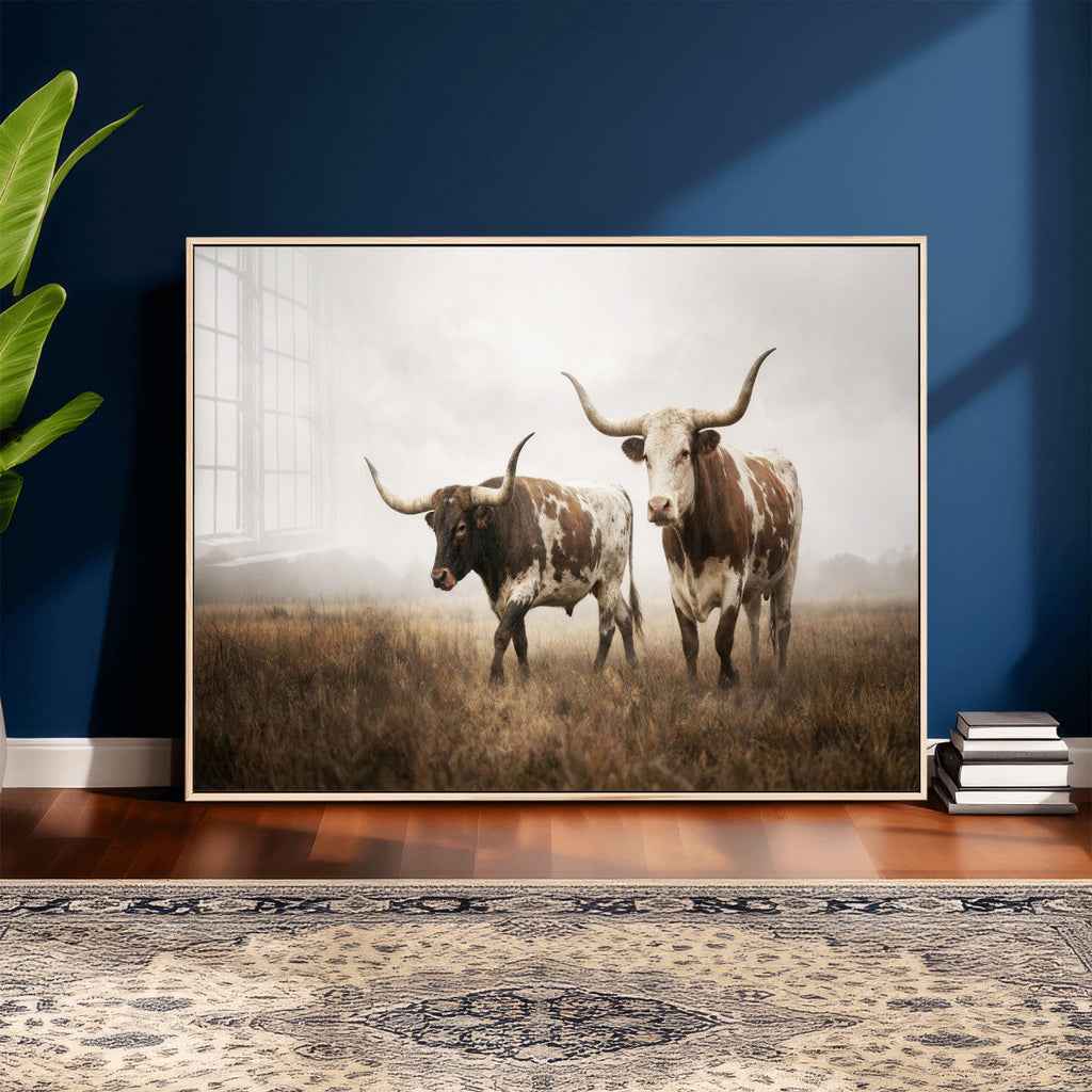 Texas Longhorn Canvas Wall Art Western Bull Desert, Rustic Farmhouse Wall Decor